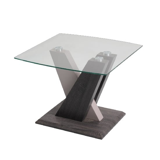 Read more about Alexa glass end table in dark grey and champagne high gloss