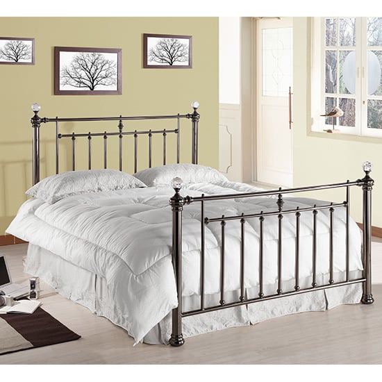 Alexander Black Metal Double Bed With Crystal Finials