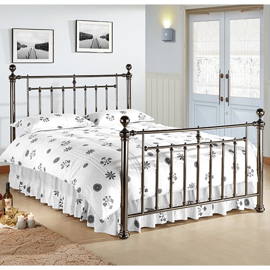 Alexander Black Metal King Size Bed With Nickel Finials