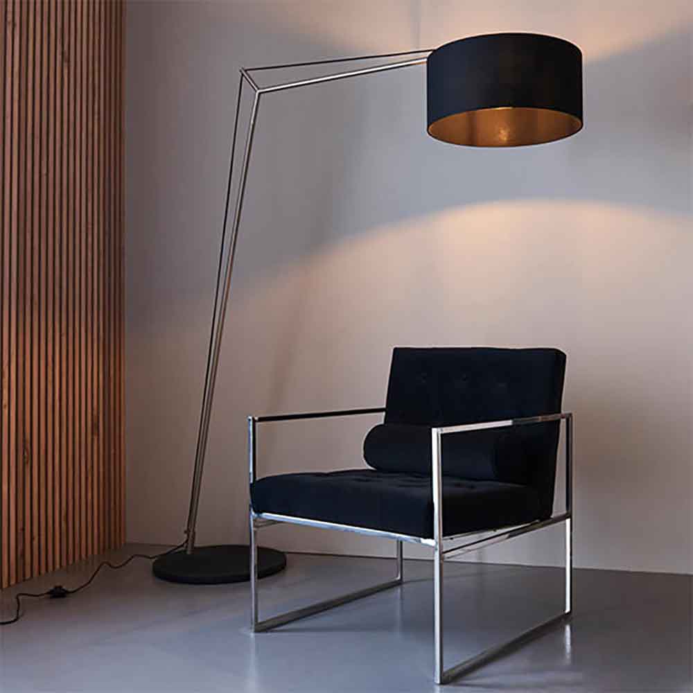 Alexandria Black Fabric Shade Floor Lamp With Matt Nickel Frame