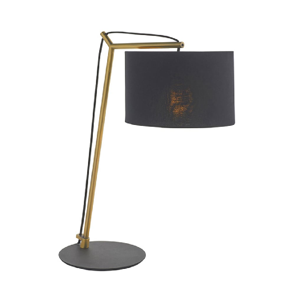 Alexandria Black Fabric Shade Table Lamp In Antique Brass