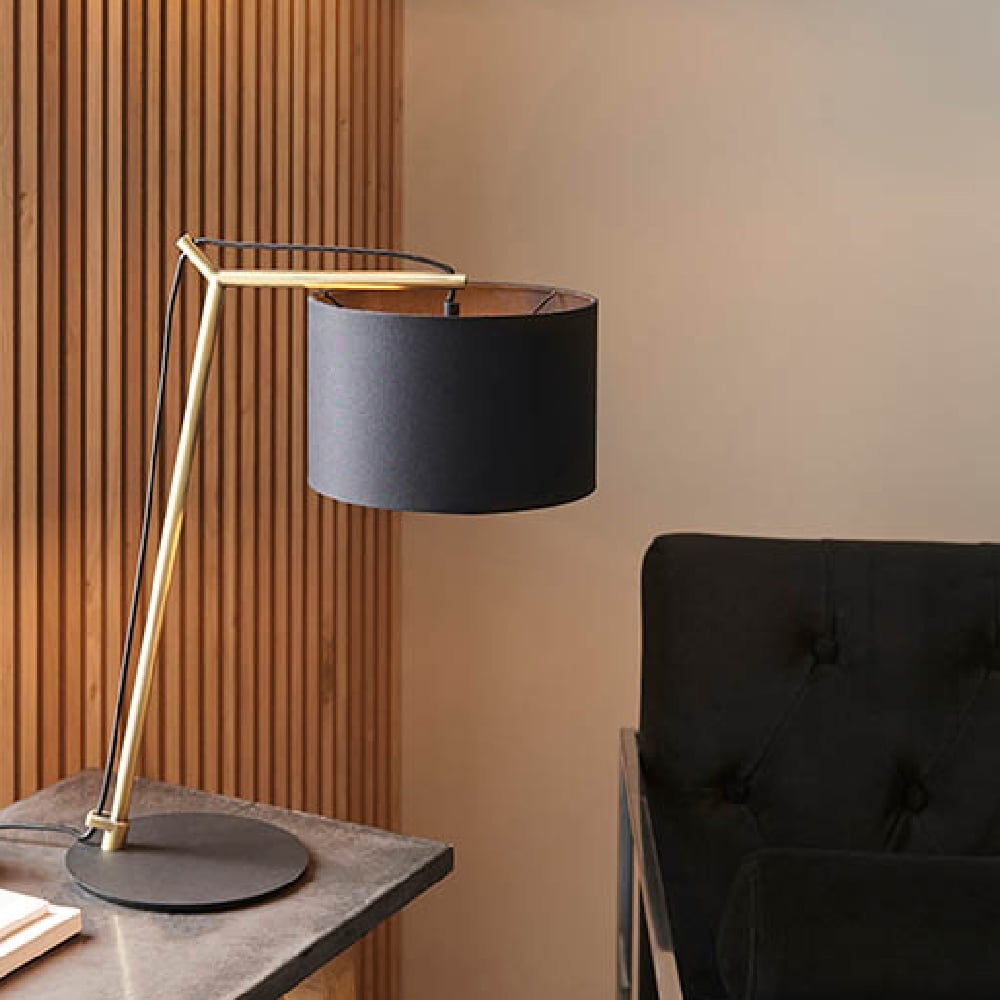 Read more about Alexandria black fabric shade table lamp in antique brass