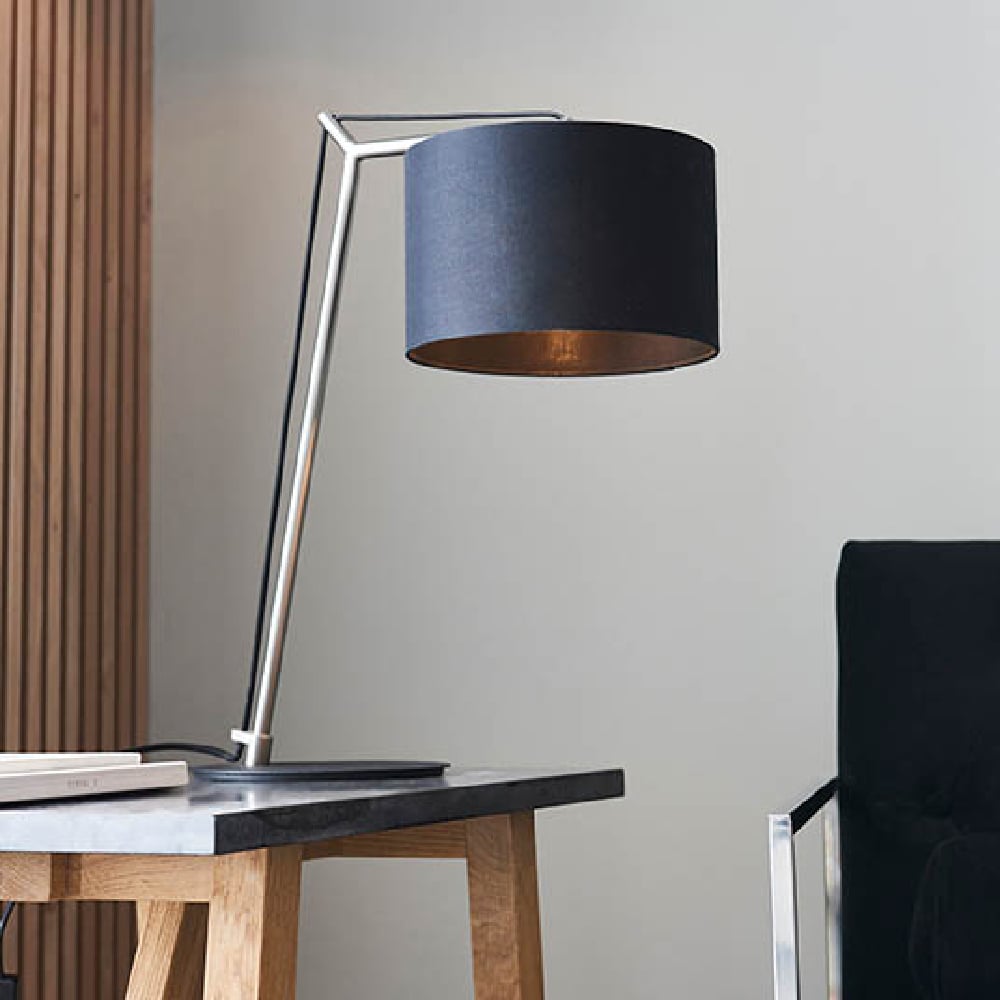 Read more about Alexandria black fabric shade table lamp in matt nickel