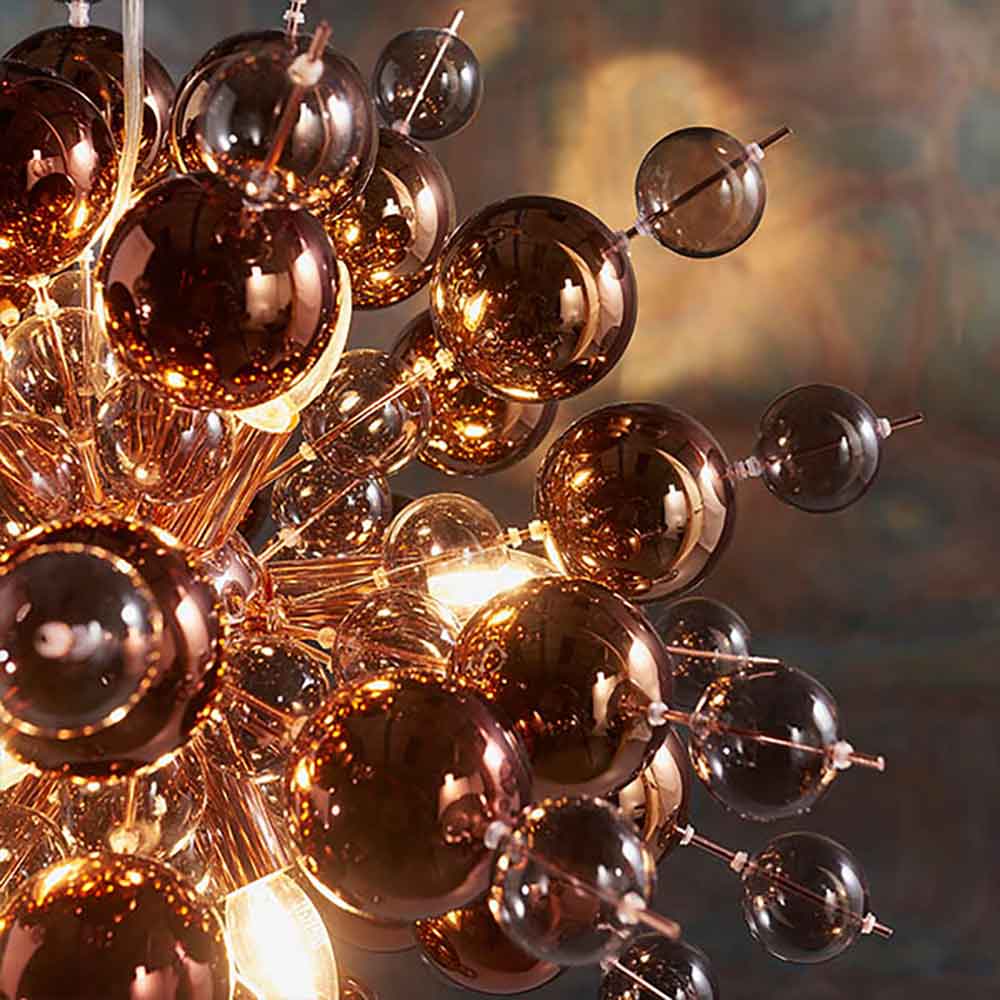 Alexandria Glossy Smoked Glass Pendant Ceiling Light In Copper