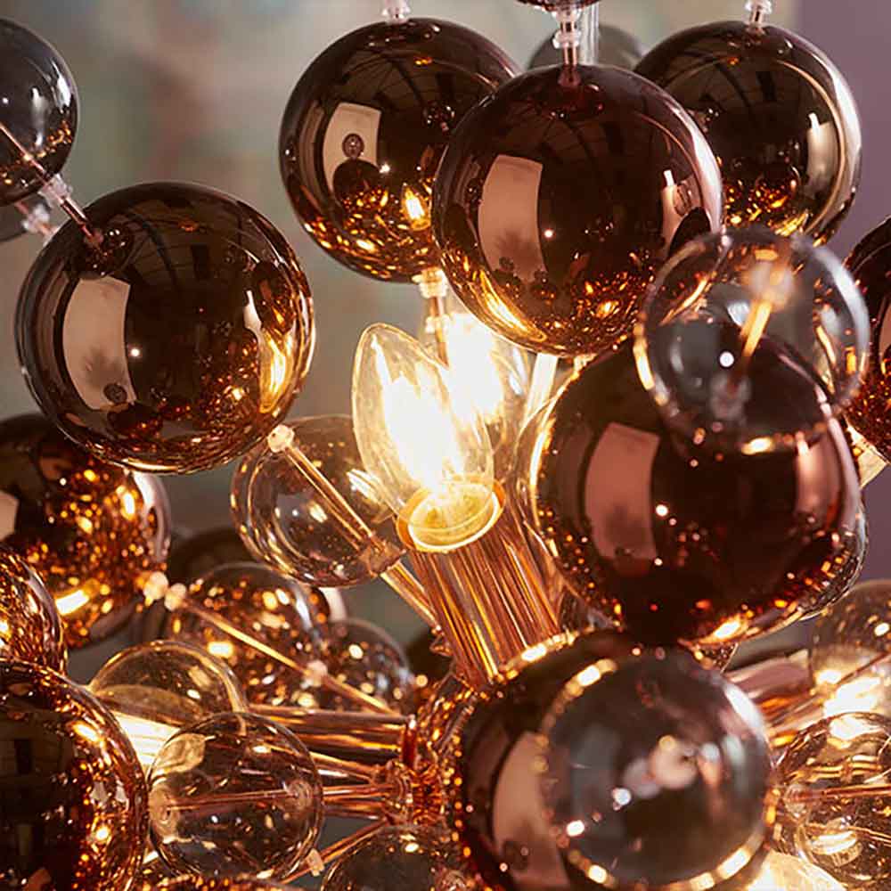 Alexandria Glossy Smoked Glass Pendant Ceiling Light In Copper