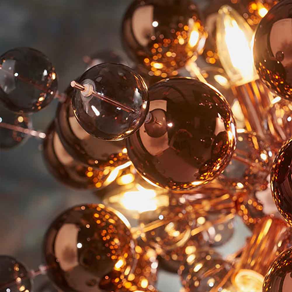 Alexandria Glossy Smoked Glass Pendant Ceiling Light In Copper
