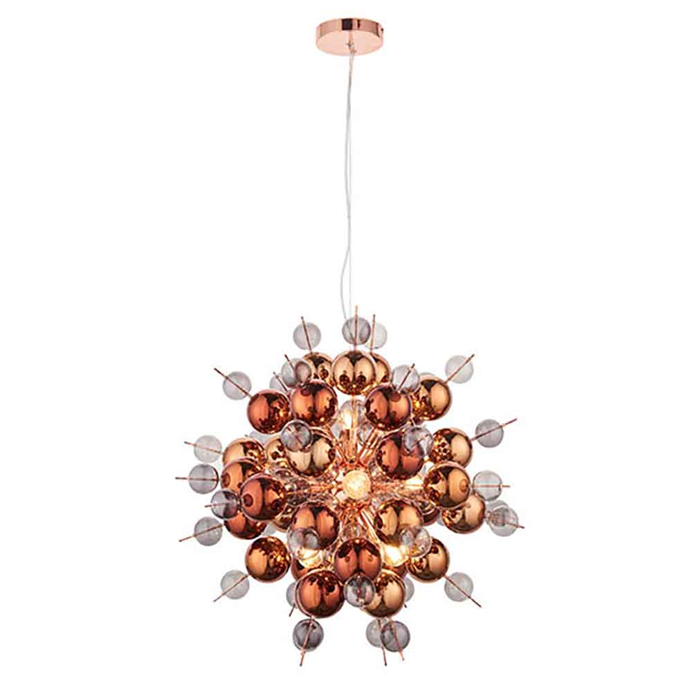 Alexandria Glossy Smoked Glass Pendant Ceiling Light In Copper