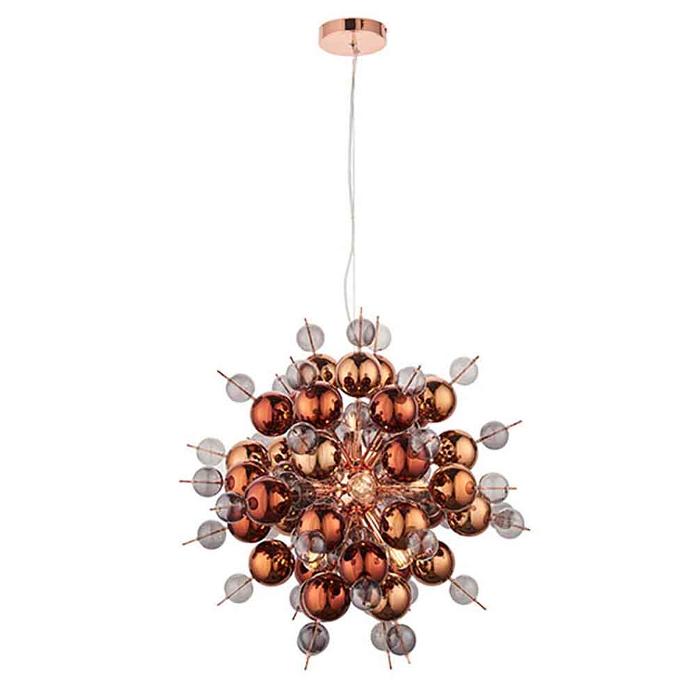 Alexandria Glossy Smoked Glass Pendant Ceiling Light In Copper