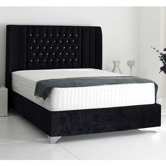 Photo of Alexandria plush velvet upholstered double bed in black