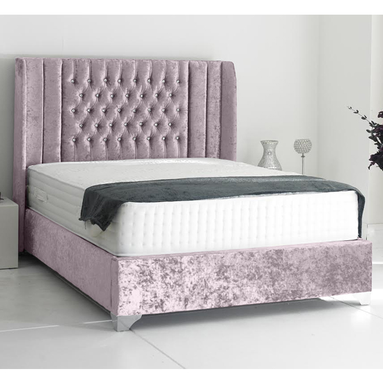 Alexandria Plush Velvet Upholstered Double Bed In Pink