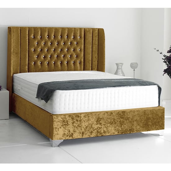 Alexandria Plush Velvet Upholstered King Size Bed In Mustard