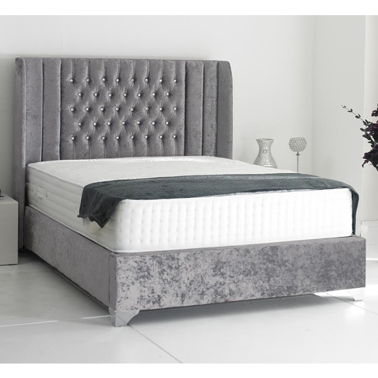 Photo of Alexandria plush velvet upholstered king size bed in steel