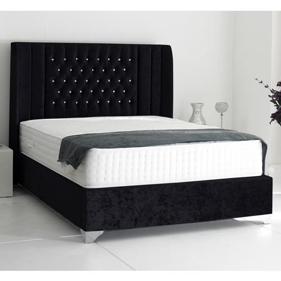 Alexandria Plush Velvet Upholstered Single Bed In Black