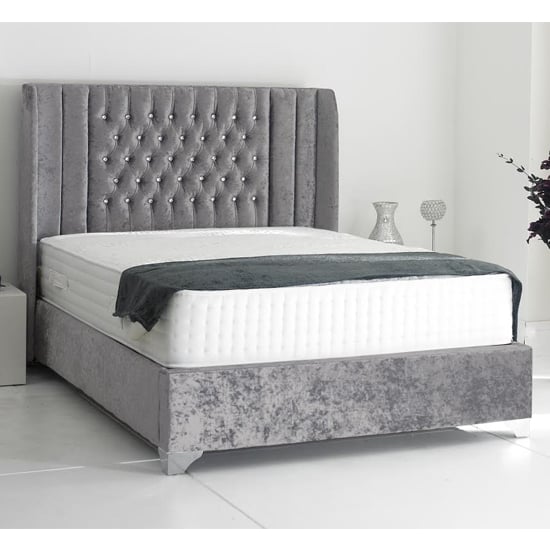 Product photograph of Alexandria Plush Velvet Upholstered Single Bed In Steel from Furniture in Fashion