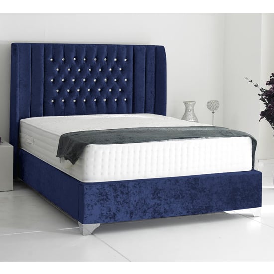 Photo of Alexandria plush velvet upholstered super king size bed in blue