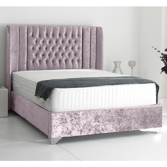Photo of Alexandria plush velvet upholstered super king size bed in pink