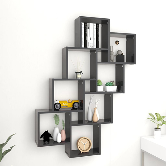 Read more about Alexey wooden cube design wall shelf in grey