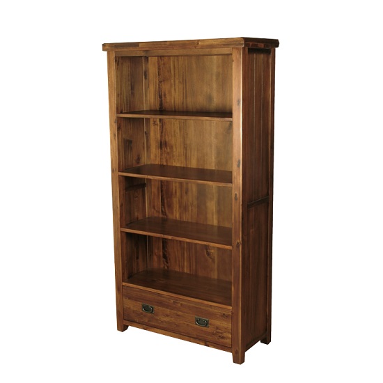 Alexis Wooden Tall Bookcase In Dark Acacia Wood With 1