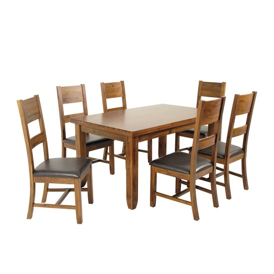 Alexis Wooden Dining Table In Acacia Wood With 6 Alexis Wooden Dining Table In Acacia Wood With 6 Chairs