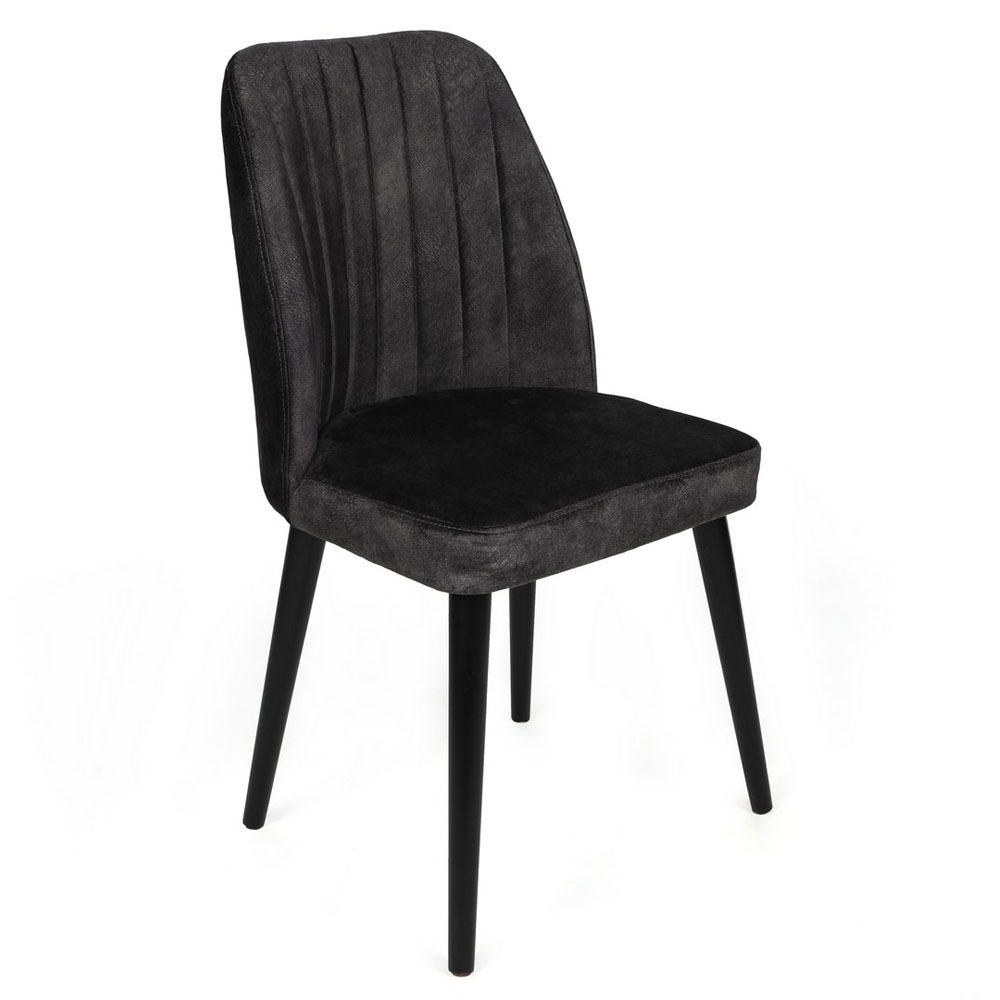 Alfa Anthracite Velvet Dining Chairs with Black Legs in Pair