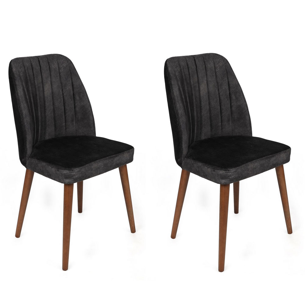 Alfa Anthracite Velvet Dining Chairs with Walnut Legs in Pair