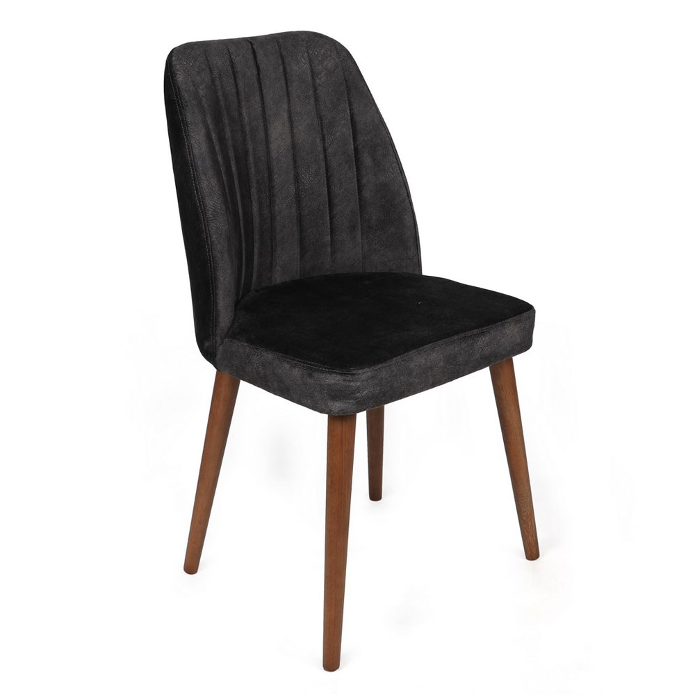 Alfa Anthracite Velvet Dining Chairs with Walnut Legs in Pair