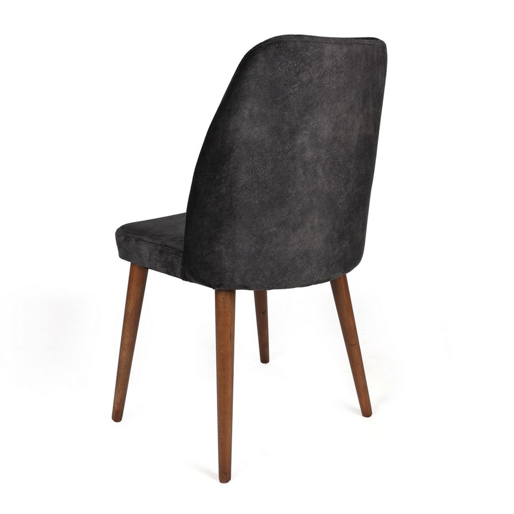 Alfa Anthracite Velvet Dining Chairs with Walnut Legs in Pair