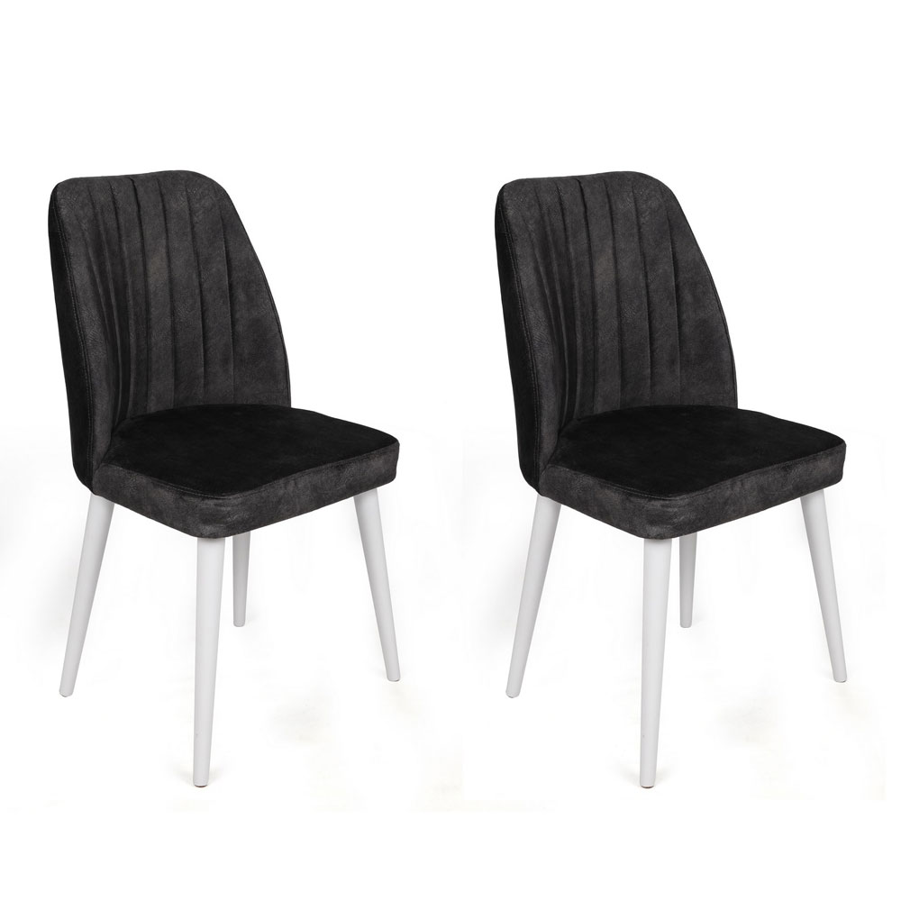 Alfa Anthracite Velvet Dining Chairs with White Legs in Pair