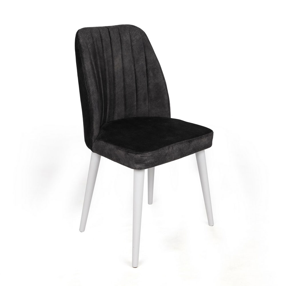 Alfa Anthracite Velvet Dining Chairs with White Legs in Pair