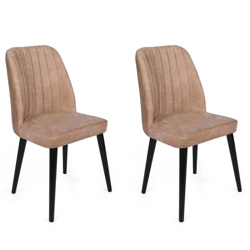 Alfa Beige Velvet Dining Chairs with Black Legs in Pair
