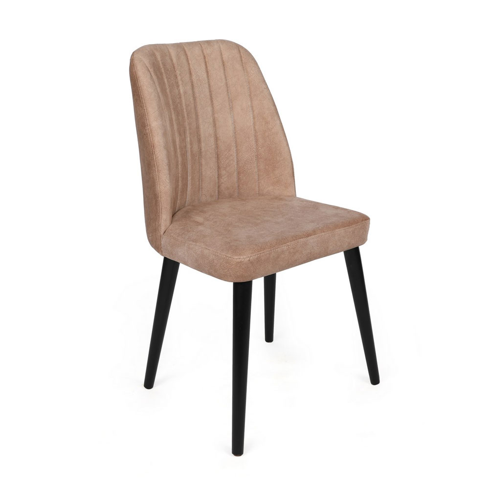 Alfa Beige Velvet Dining Chairs with Black Legs in Pair