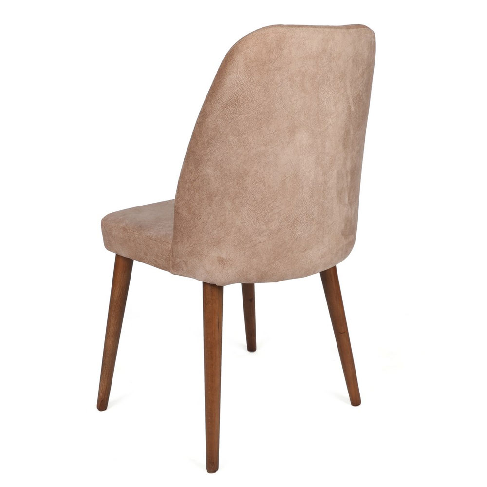 Alfa Beige Velvet Dining Chairs with Walnut Legs in Pair