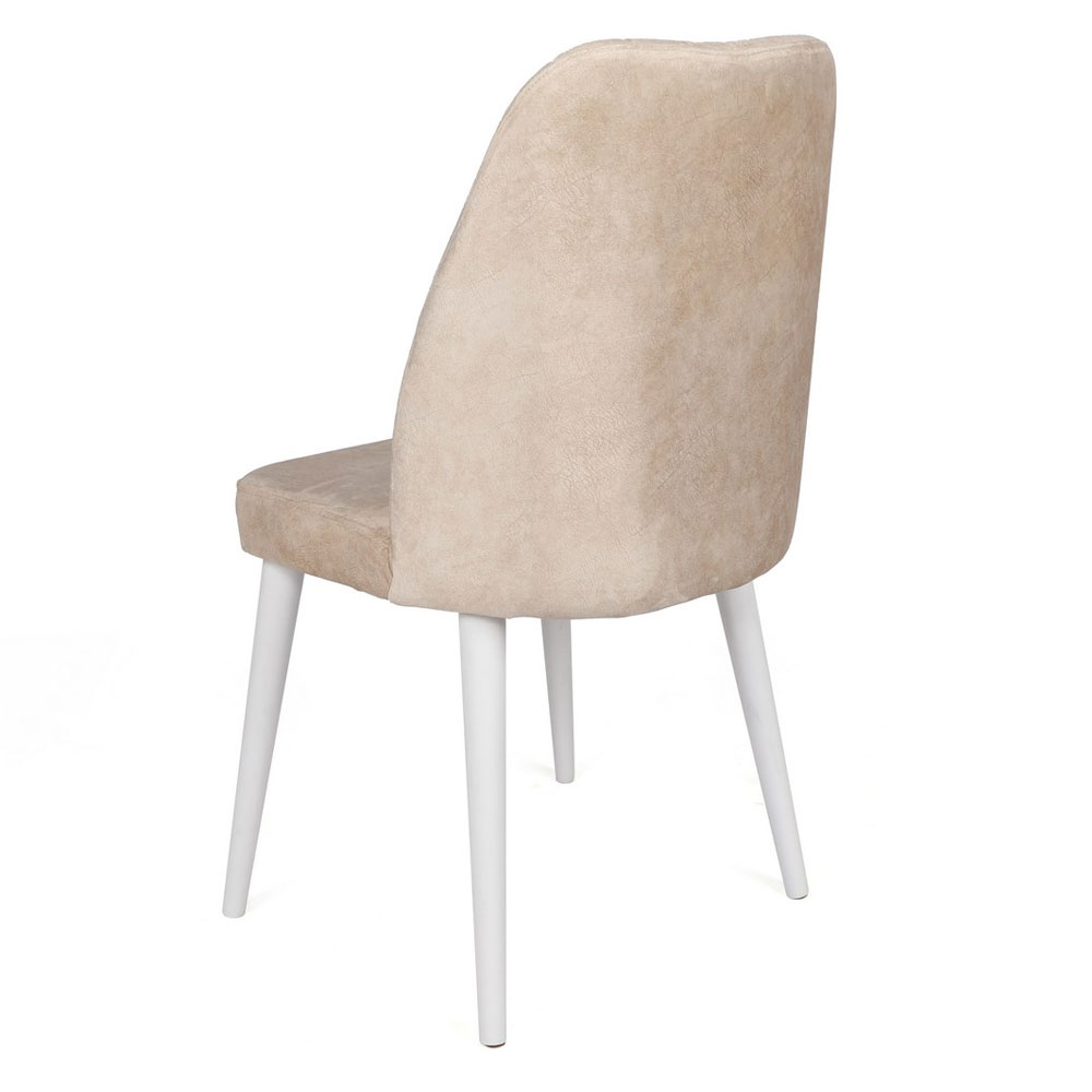 Alfa Beige Velvet Dining Chairs with White Legs in Pair