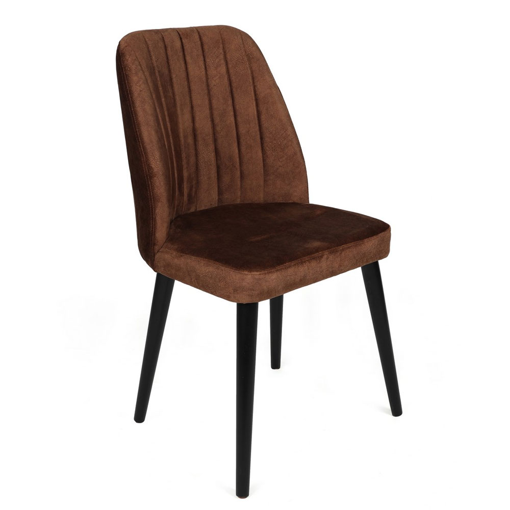 Alfa Brown Velvet Dining Chairs with Black Legs in Pair