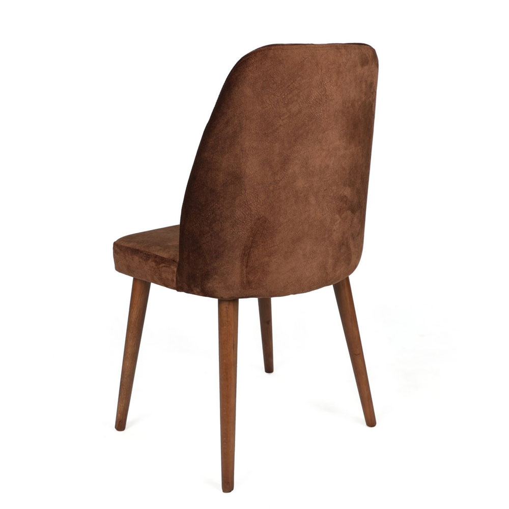 Alfa Brown Velvet Dining Chairs with Walnut Legs in Pair