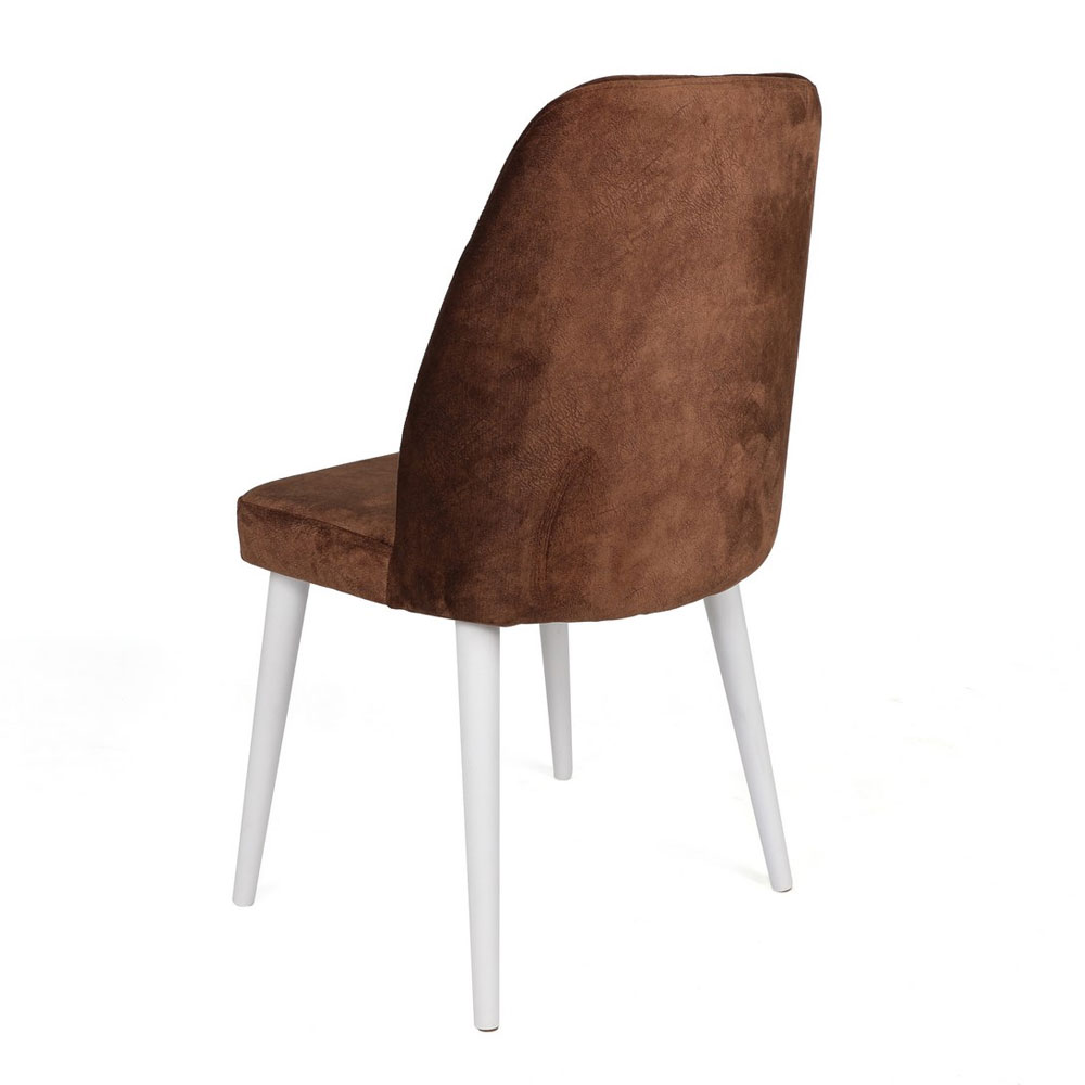 Alfa Brown Velvet Dining Chairs with White Legs in Pair