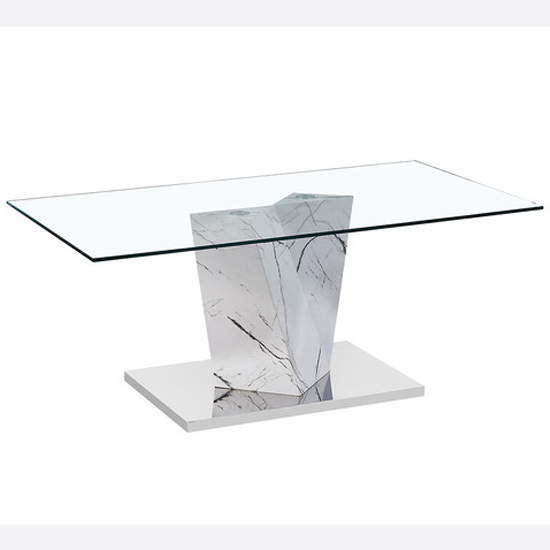 Read more about Alfa clear glass coffee table with marble effect base