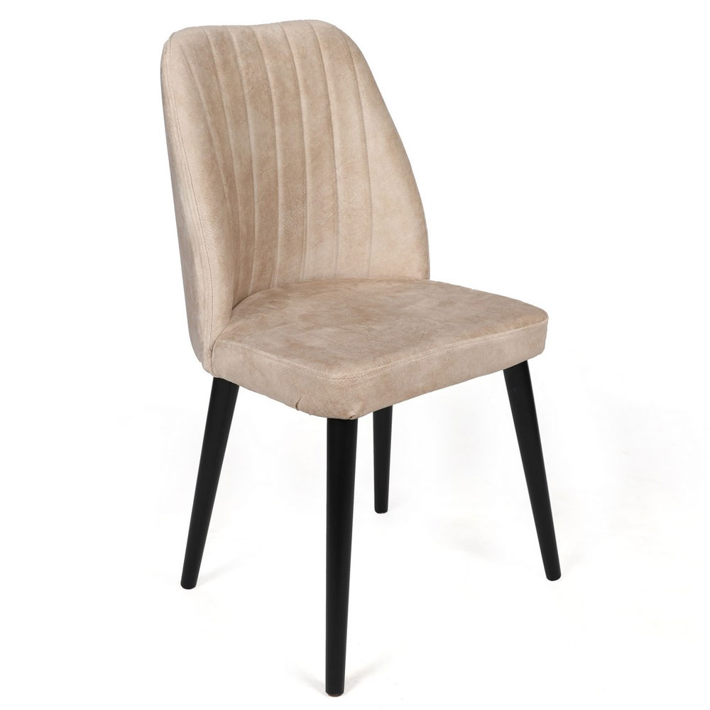 Alfa Cream Velvet Dining Chairs with Black Legs in Pair