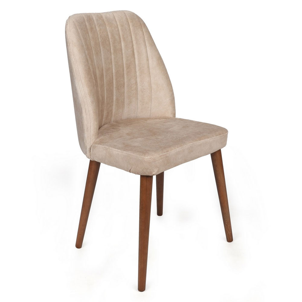 Alfa Cream Velvet Dining Chairs with Walnut Legs in Pair