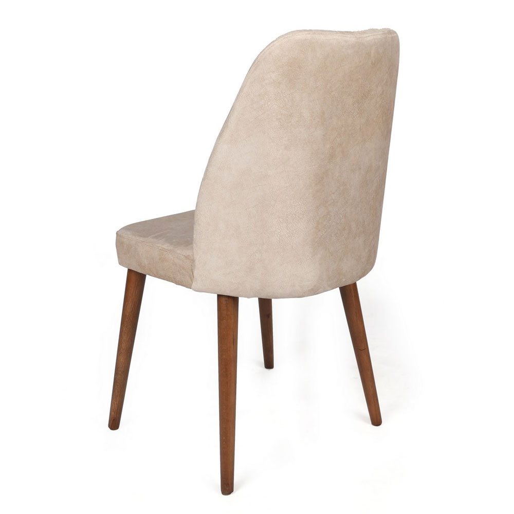 Alfa Cream Velvet Dining Chairs with Walnut Legs in Pair