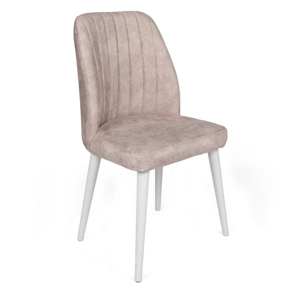 Alfa Cream Velvet Dining Chairs with White Legs in Pair