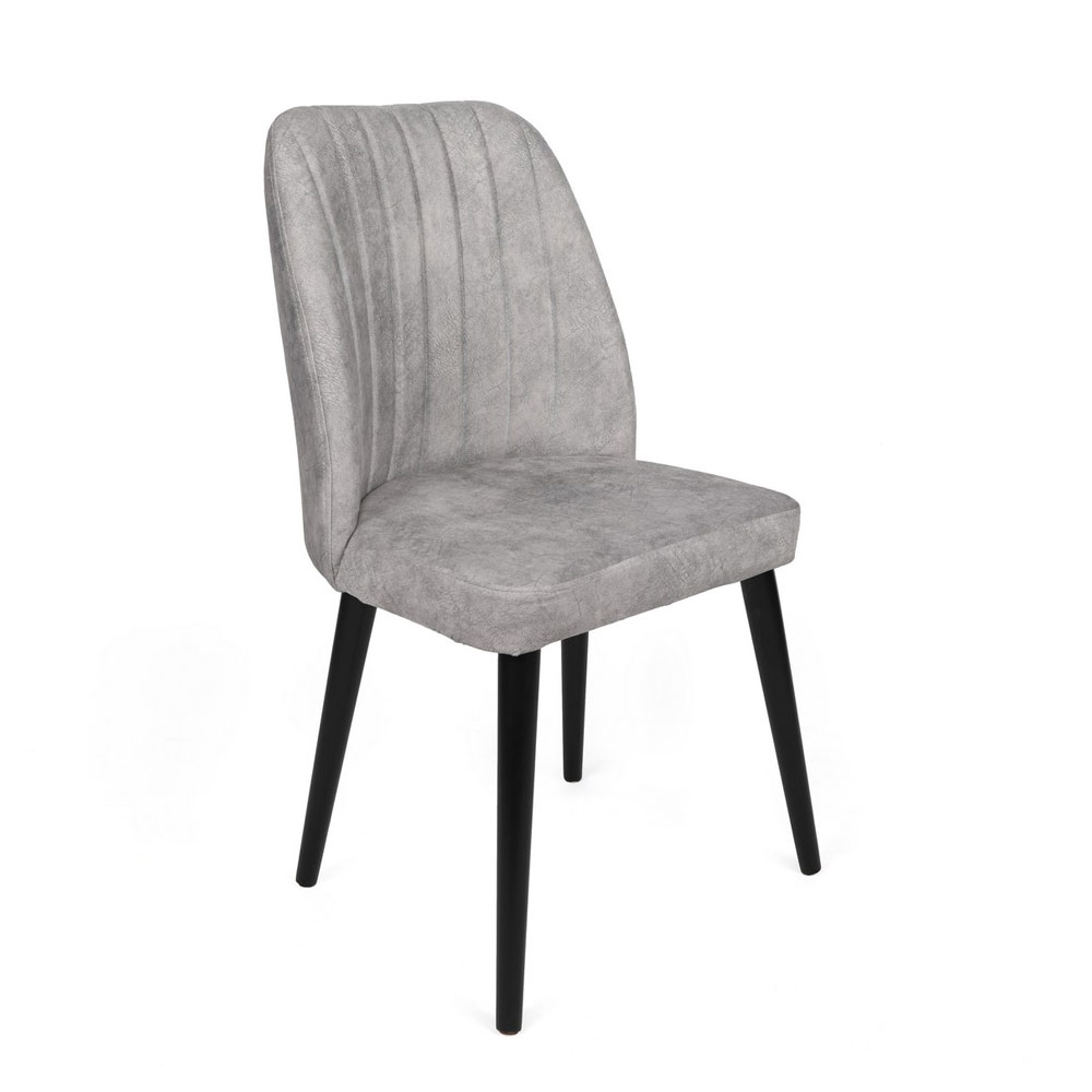 Alfa Grey Velvet Dining Chairs with Black Legs in Pair