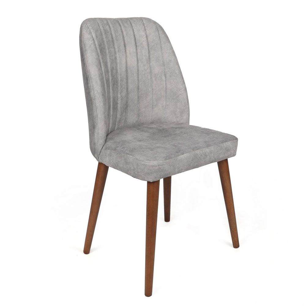 Alfa Grey Velvet Dining Chairs with Walnut Legs in Pair