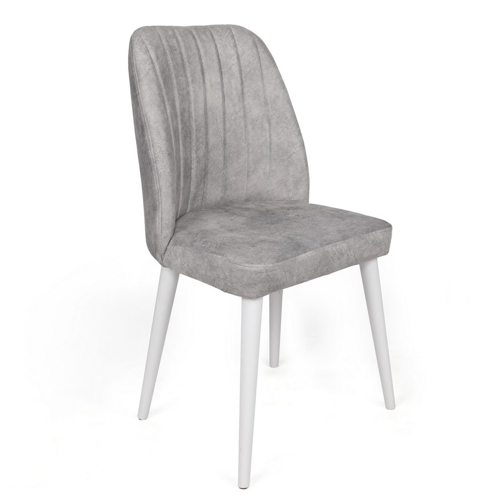 Alfa Grey Velvet Dining Chairs with White Legs in Pair