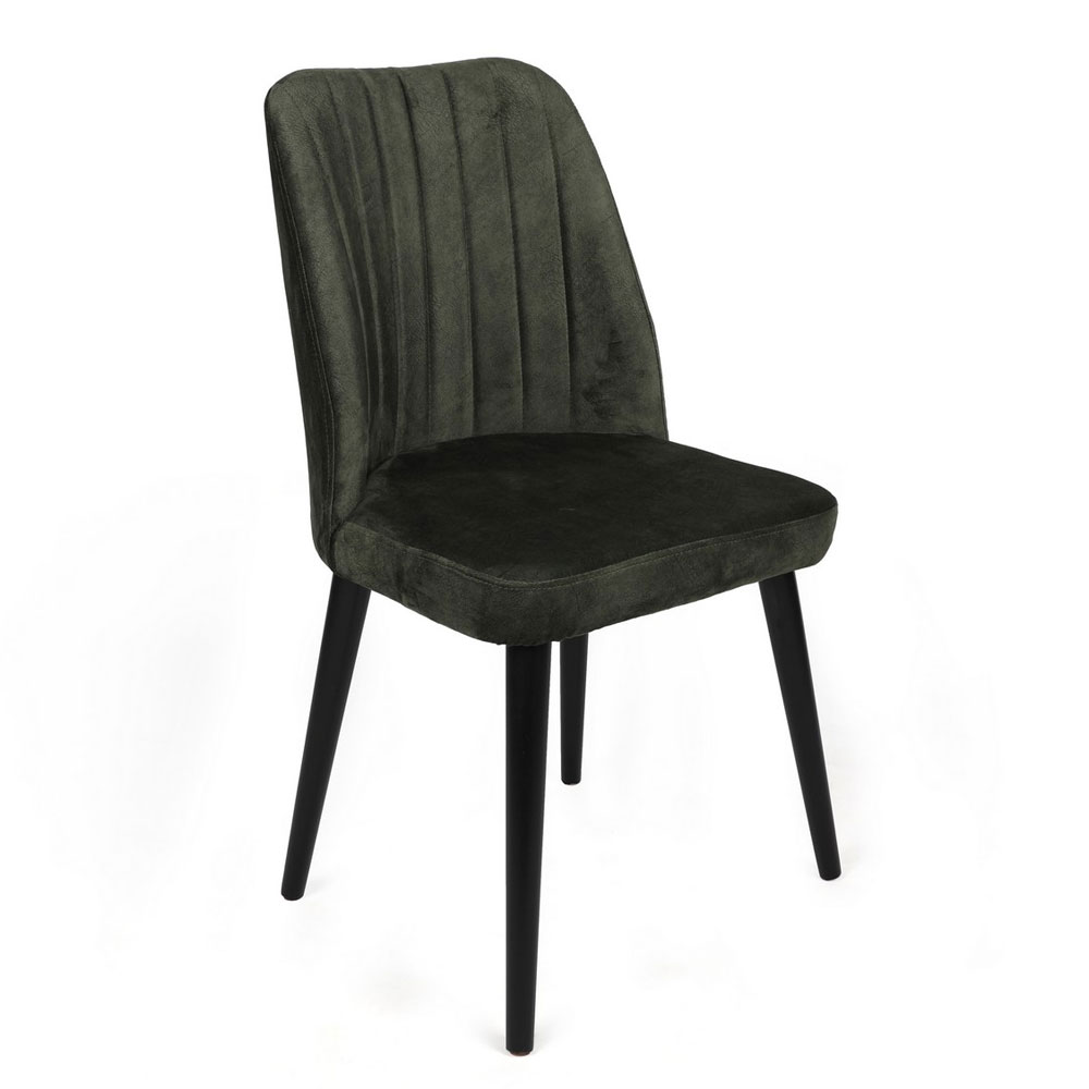 Alfa Khaki Velvet Dining Chairs with Black Legs in Pair