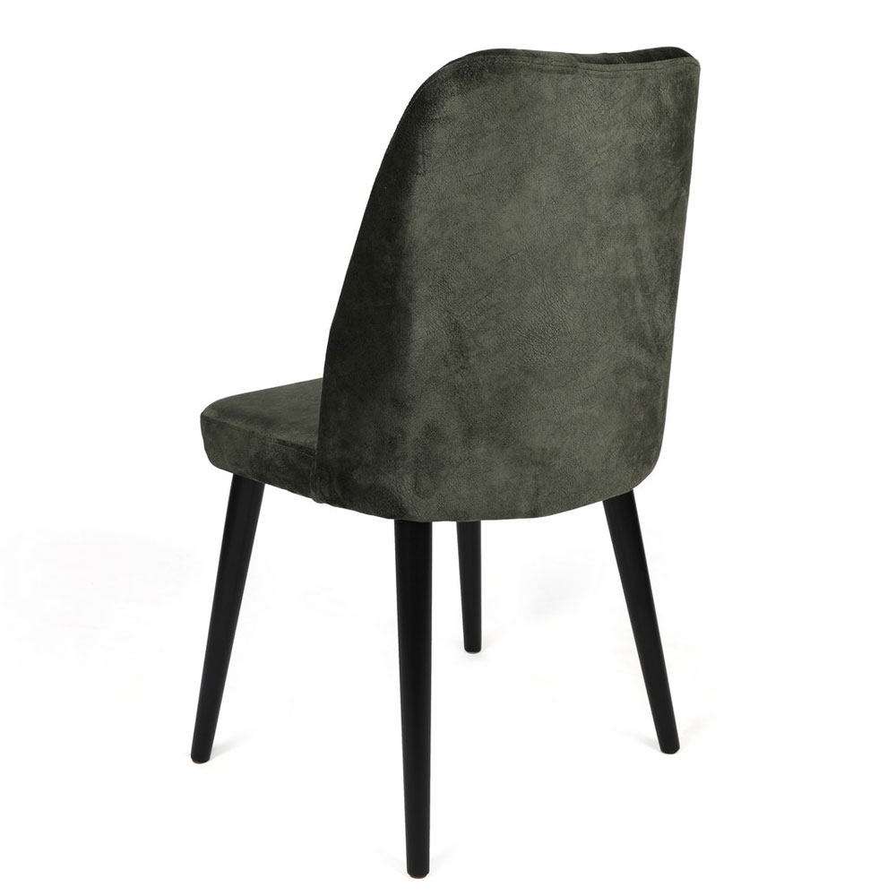 Alfa Khaki Velvet Dining Chairs with Black Legs in Pair
