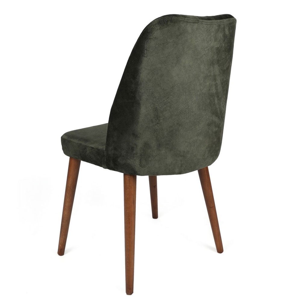Alfa Khaki Velvet Dining Chairs with Walnut Legs in Pair