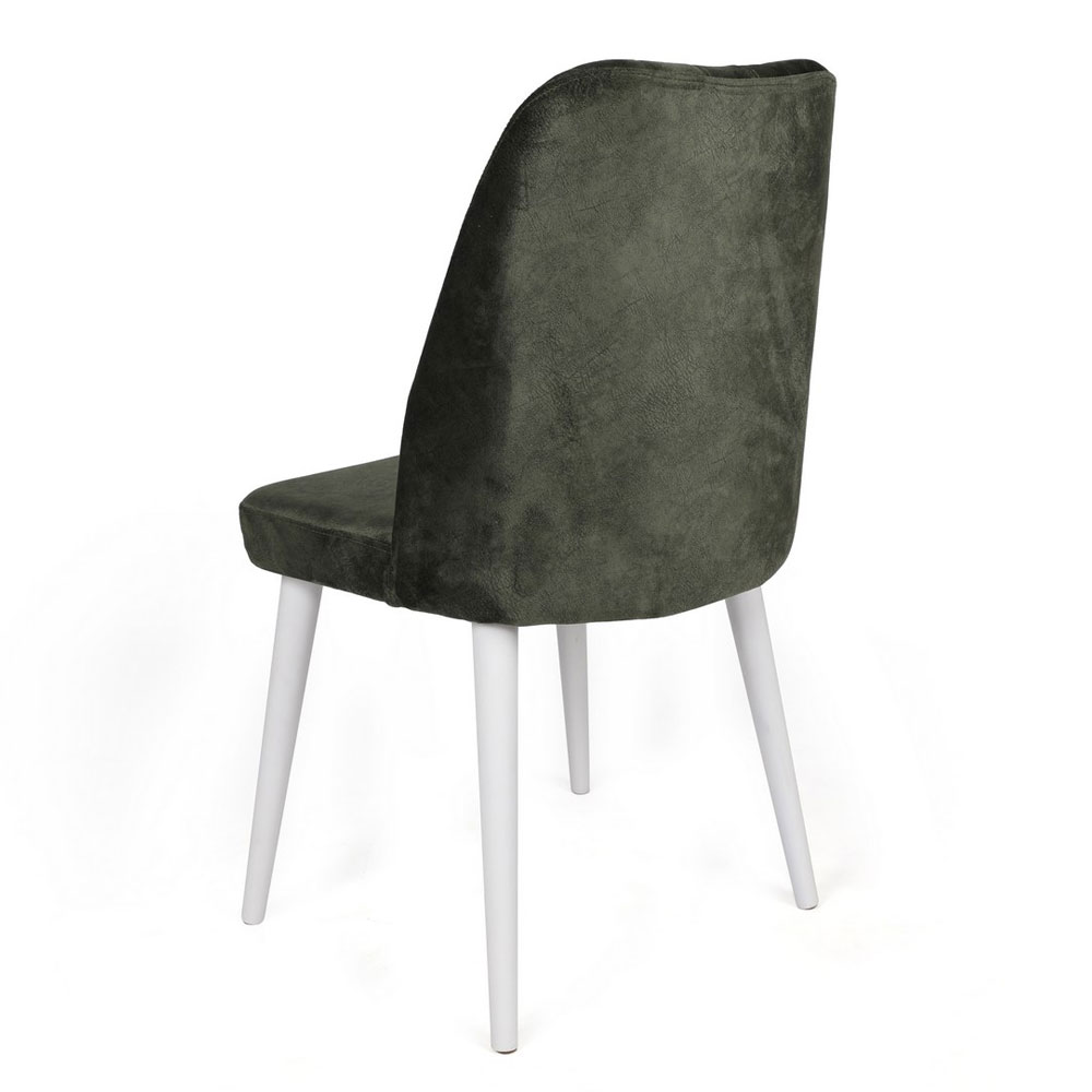 Alfa Khaki Velvet Dining Chairs with White Legs in Pair