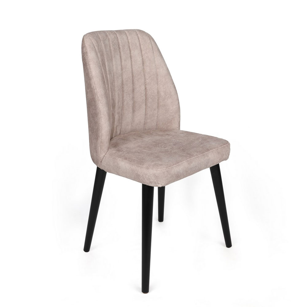 Alfa Light Taupe Cream Velvet Dining Chairs with Black Legs in Pair