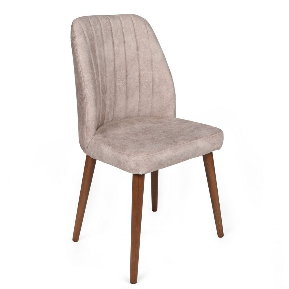 Alfa Mink Velvet Dining Chairs with Walnut Legs in Pair